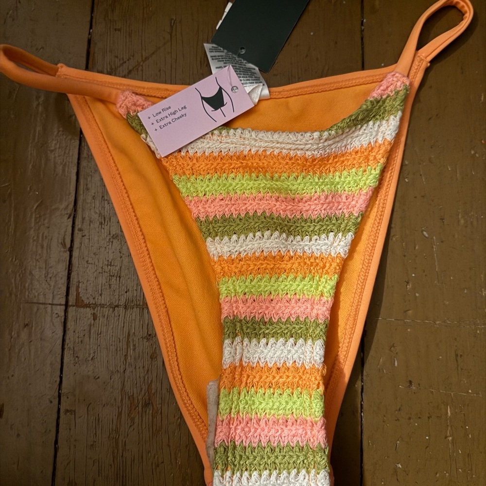 wild fable Orange Multicolor Crochet Stripe Bikini Bottom